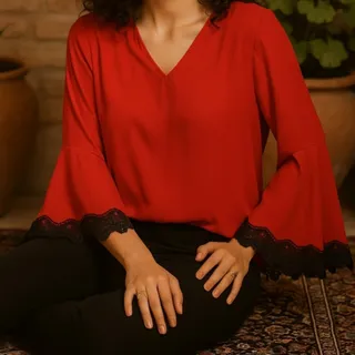 شومیز حریر قرمز نو
