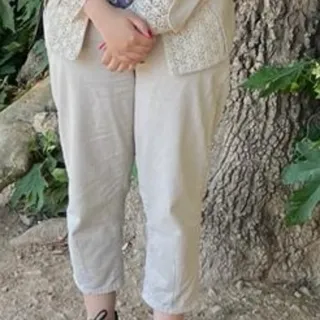شلوار کتان استخوانی کرم