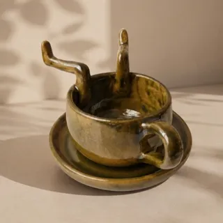 فنجان و نعلبکی سفالی