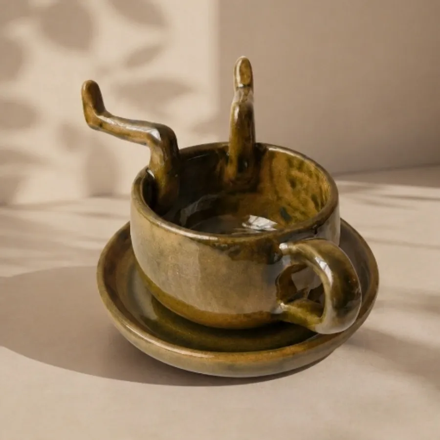 فنجان و نعلبکی سفالی