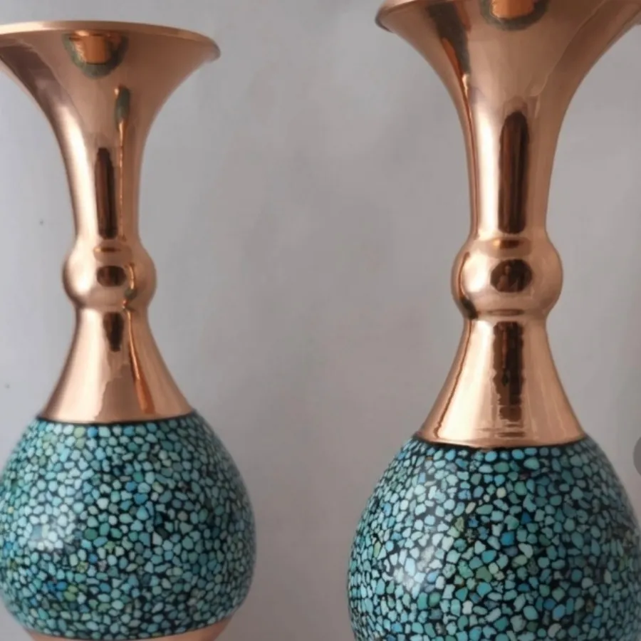 گلدان مسی فیروزه کوبی
