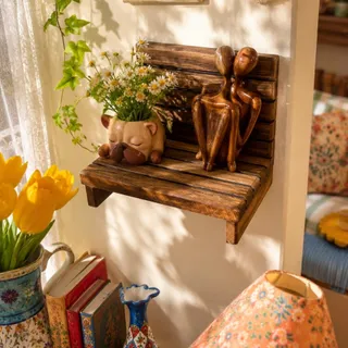 نیمکت دیوارکوب چوبی