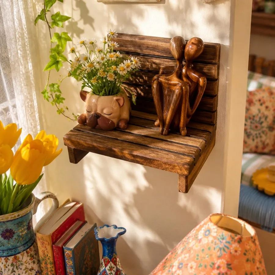 نیمکت دیوارکوب چوبی