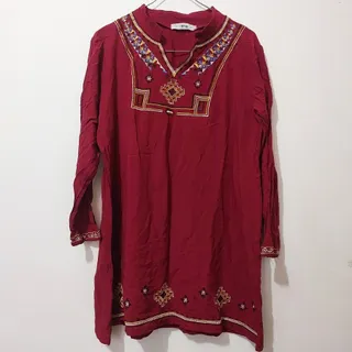 شومیز بلند نخی زرشکی
