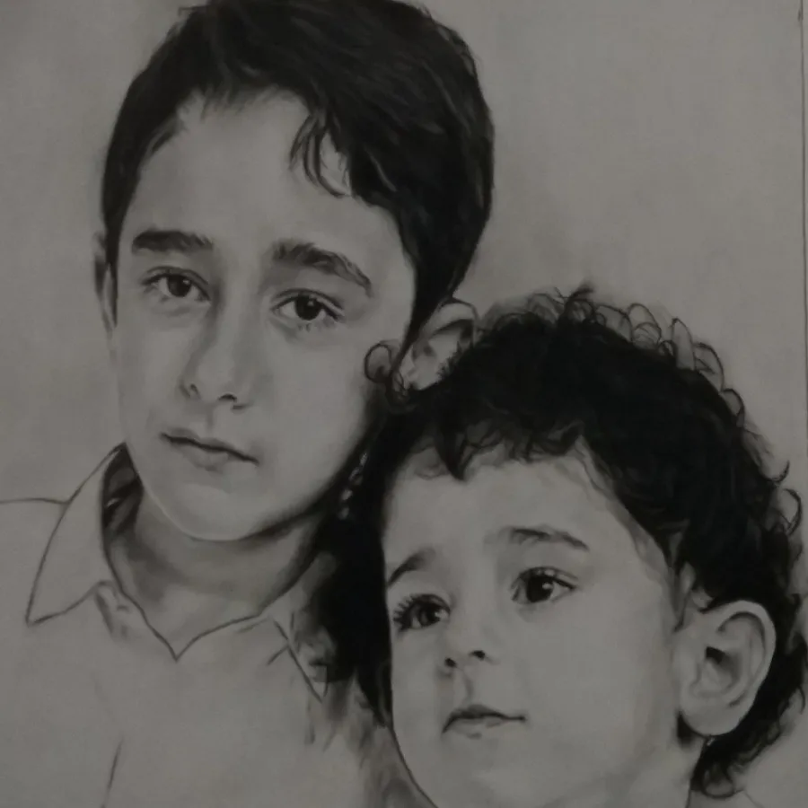 تابلو سیاه قلم چهره کودک