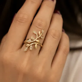 انگشتر شاخه و برگ طلایی