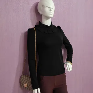 شومیز کرپ مشکی یقه دلبر