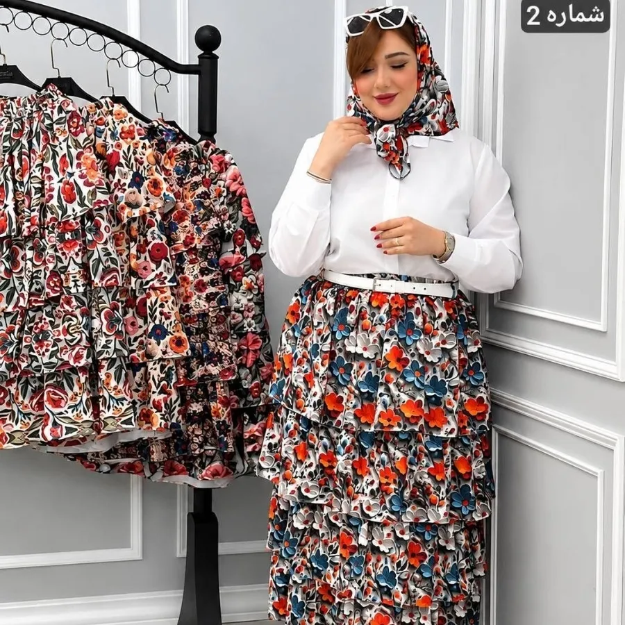 ست دامن طبقه ای و اسکارف