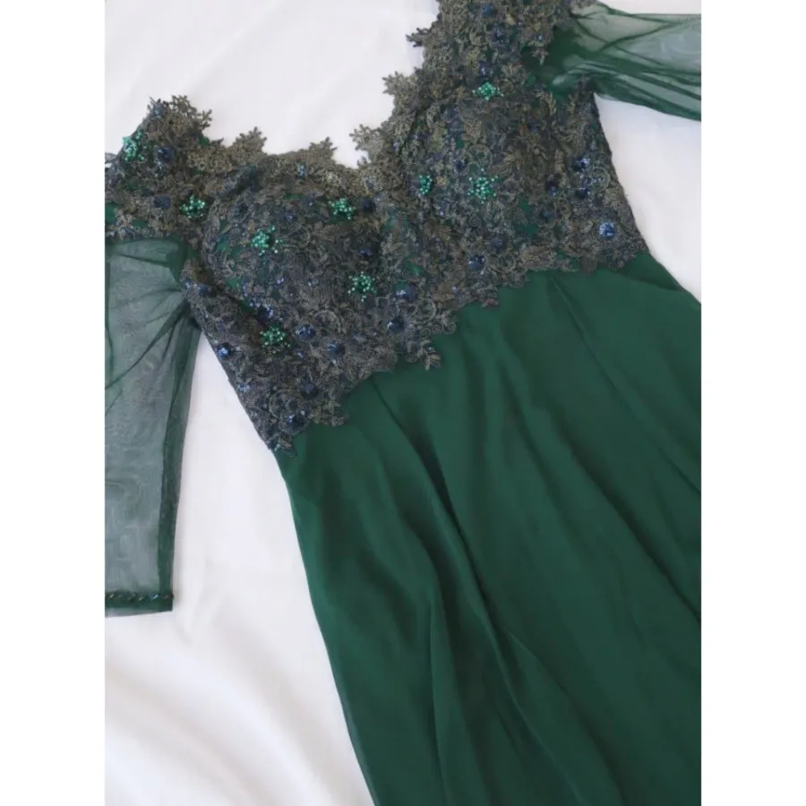 پیراهن مجلسی بلند سبزیشمی