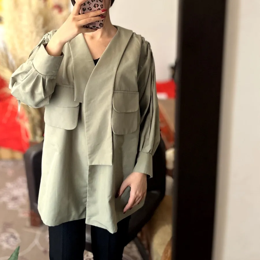 مانتو سبز صدری مدل دار