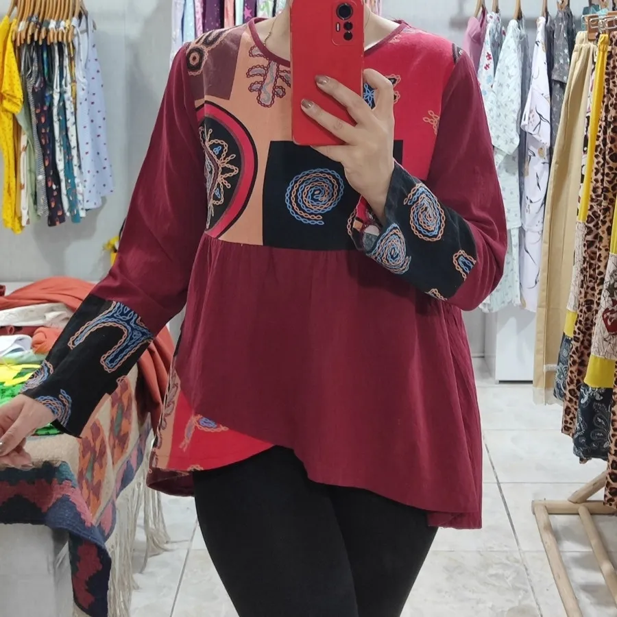 شومیز لینن زرشکی