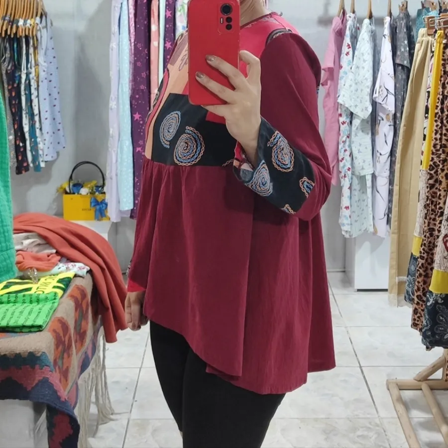 شومیز لینن زرشکی