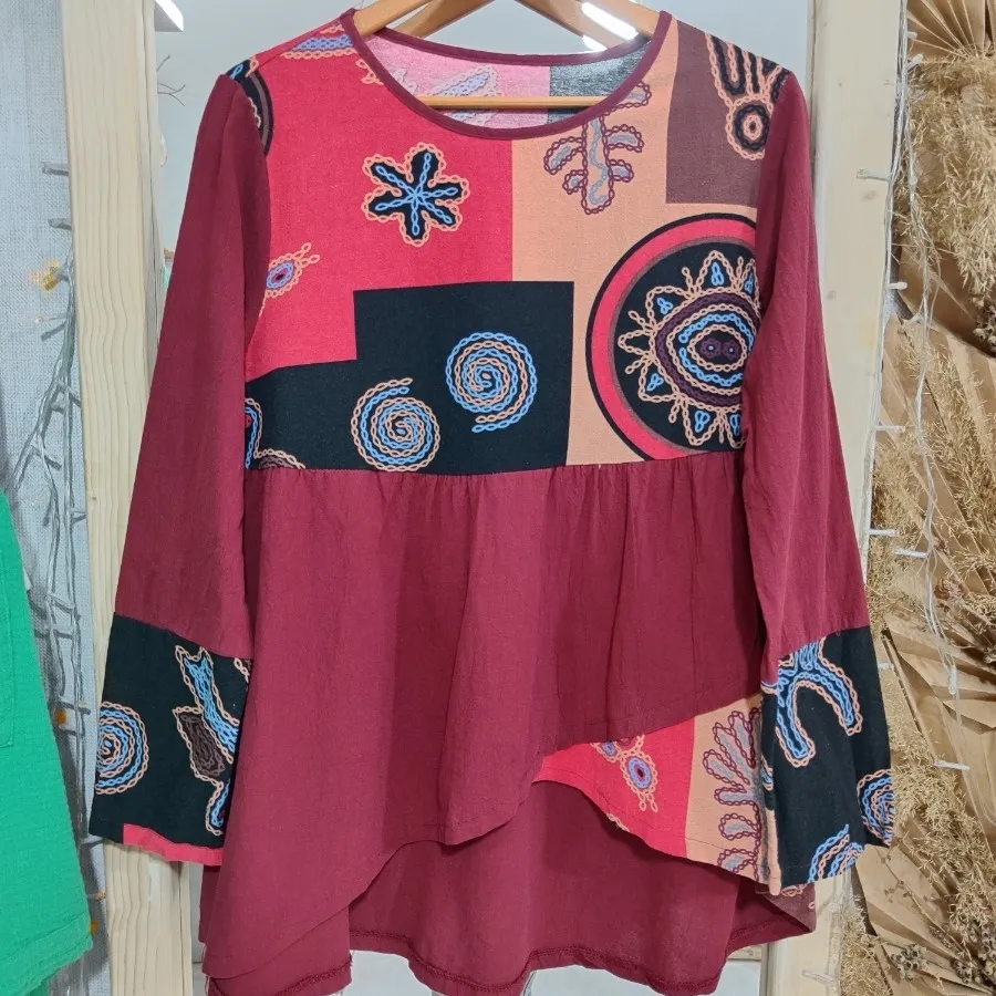 شومیز لینن زرشکی