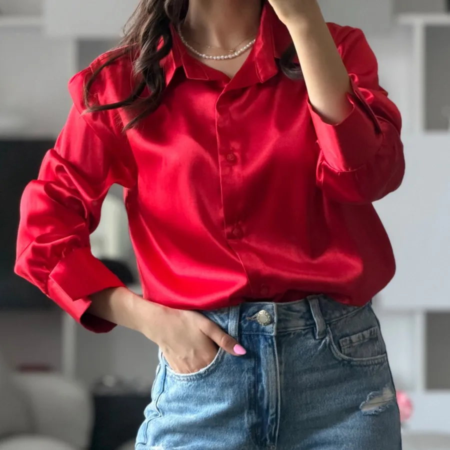 شومیز ساتن قرمز