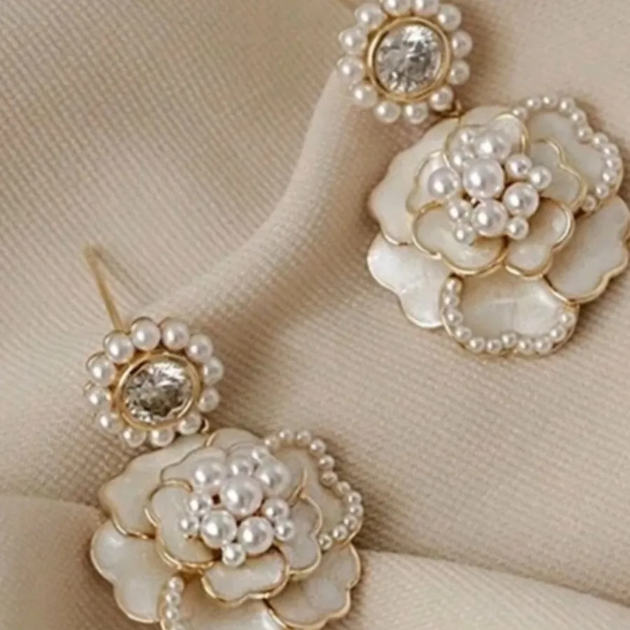 گوشواره گل صدف و مروارید