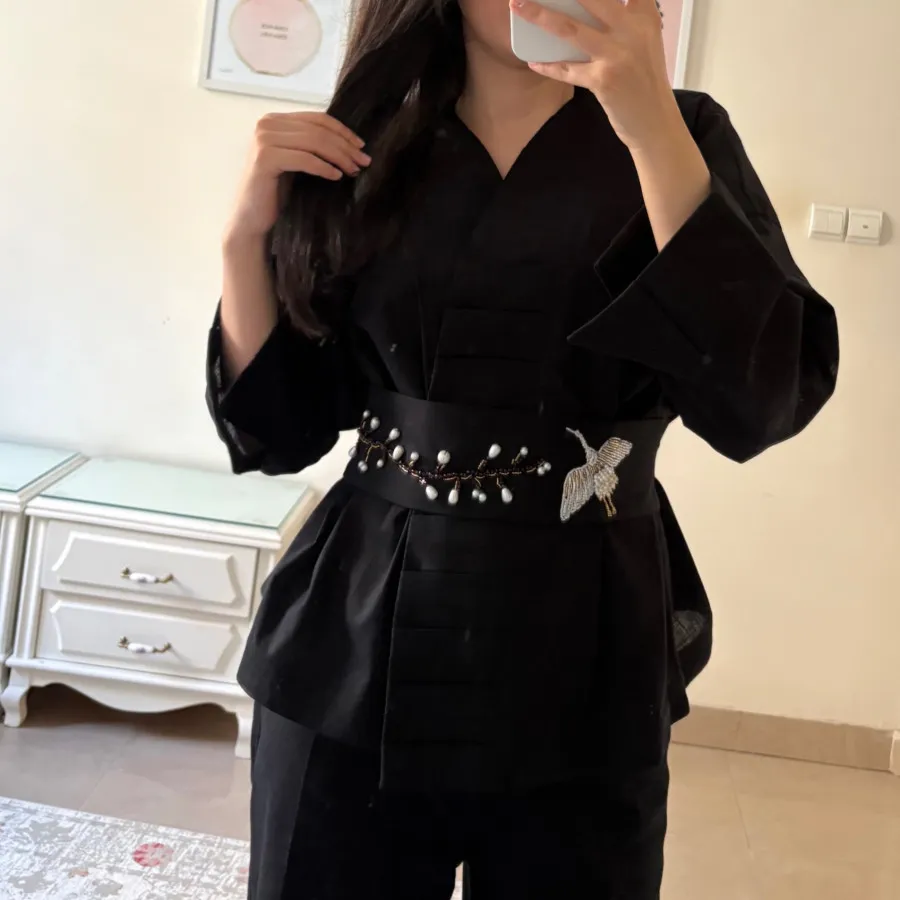 کت لینن کیمونو کمربندار