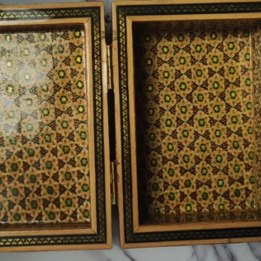 جعبه خاتم کاری طرح چوگان