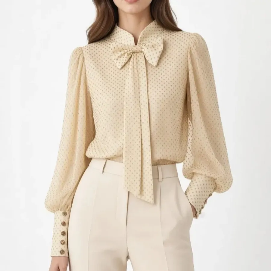 شومیز عروسکی کرم اکلیلی