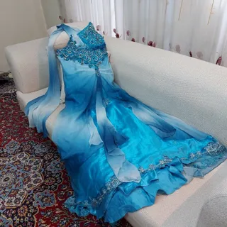 پیراهن مجلسی آبی ابروبادی
