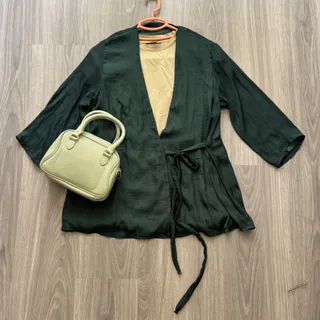 مانتو رویه سبز یشمی ساتن