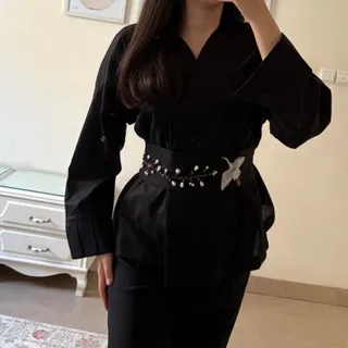 کت لینن کیمونو کمربندار