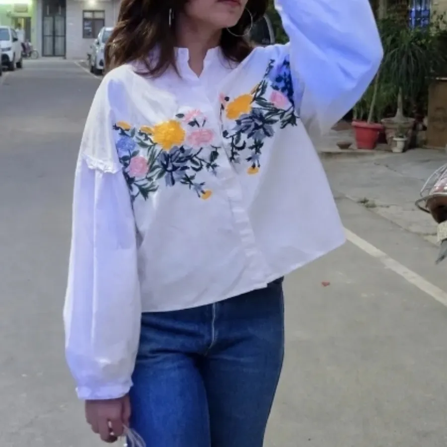 کراپ شومیز گلدوزی  Leftis