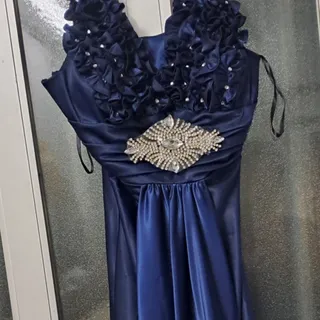 ماکسی آبی مجلسی نگین دار
