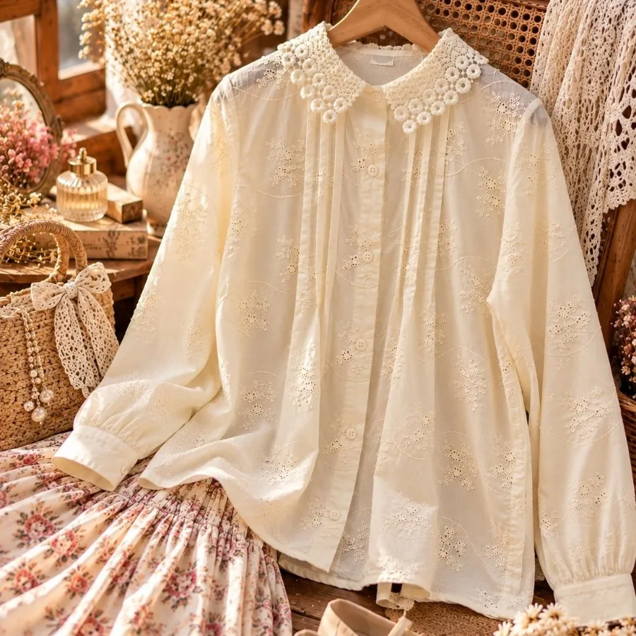 شومیز گلدوزی یقه گیپور