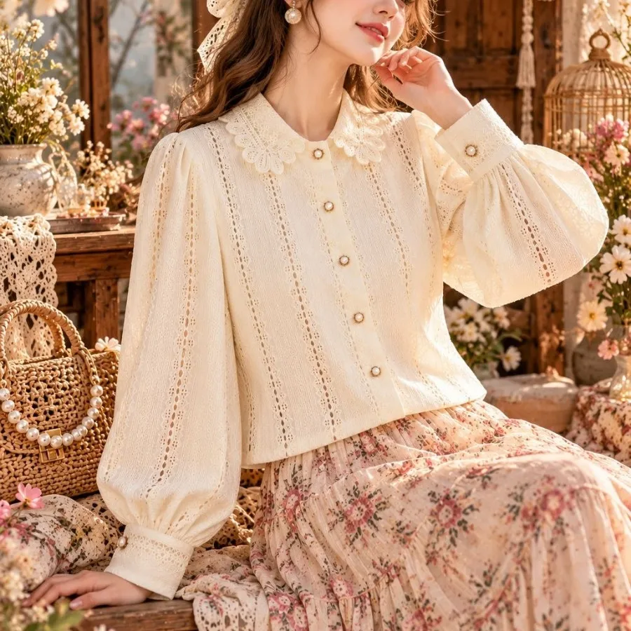 شومیز گیپور یقه وپارچه