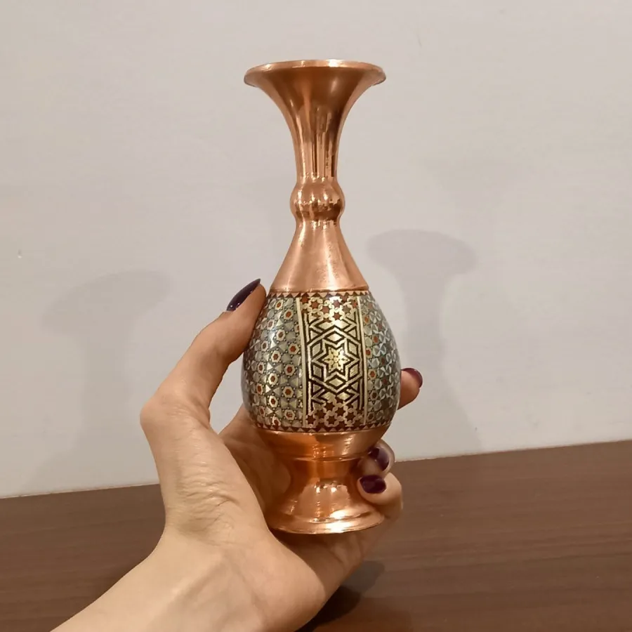 گلدان مسی خاتم کاری