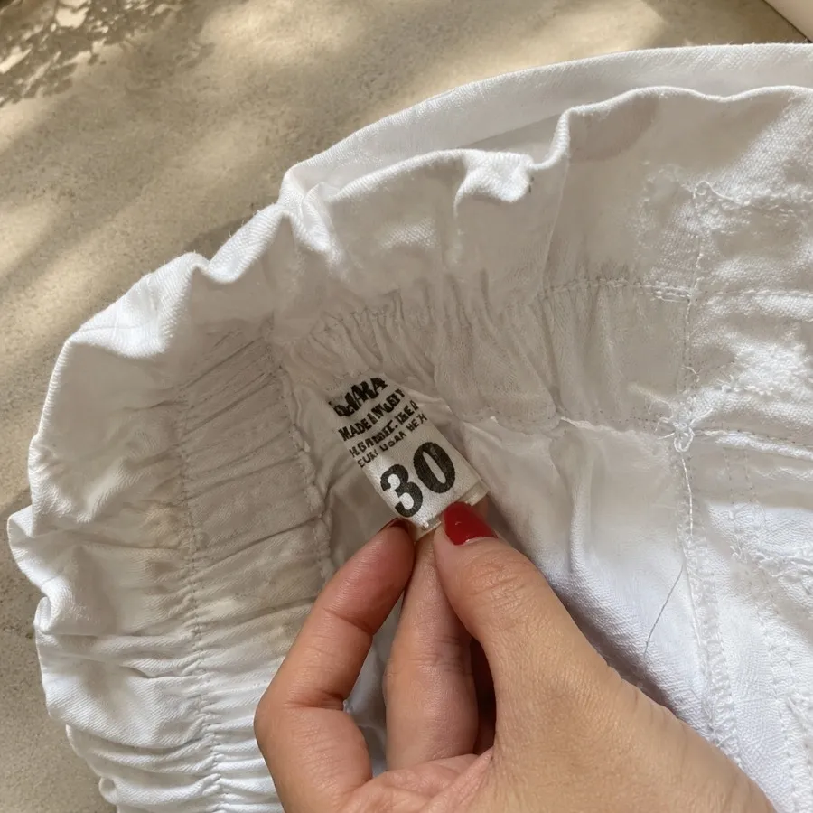 شلوار مام کتان کش سفید