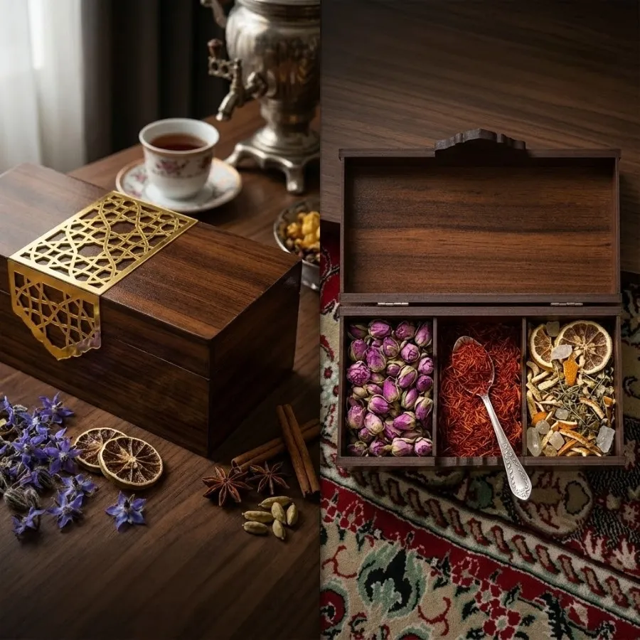 جعبه دمنوش درب طلایی
