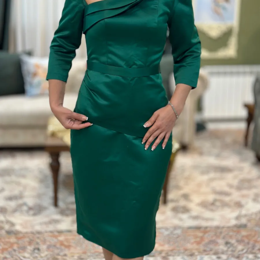 پیراهن ساتن مجلسی سبز