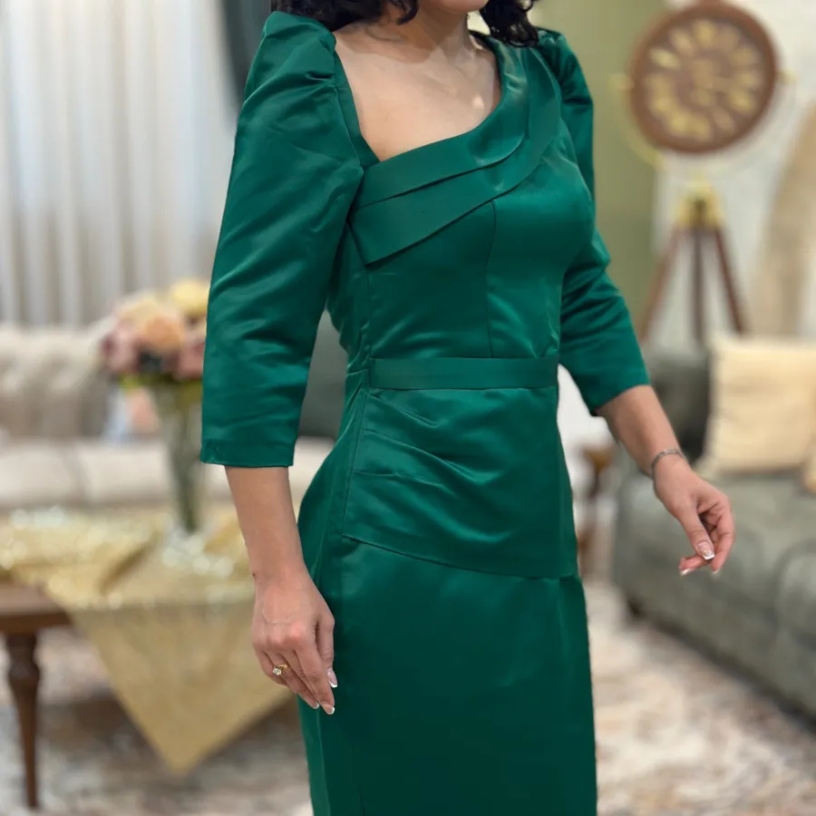 پیراهن ساتن مجلسی سبز