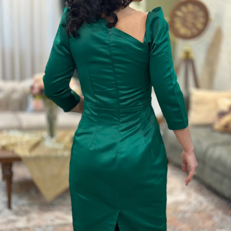 پیراهن ساتن مجلسی سبز