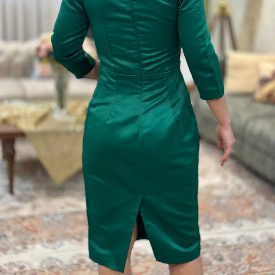 پیراهن ساتن مجلسی سبز