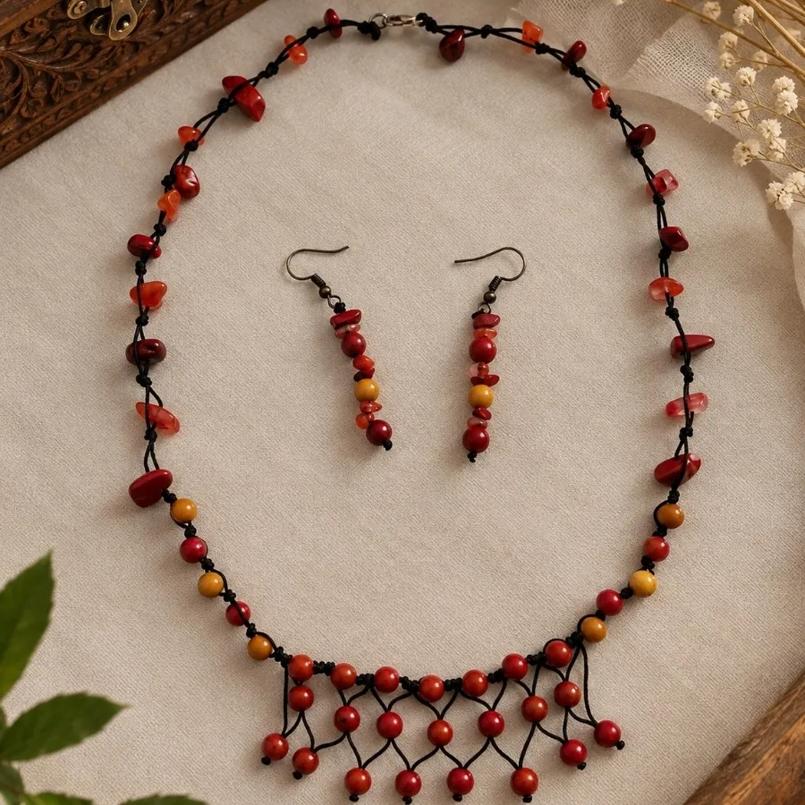 ست گوشواره وگردنبند سنگی
