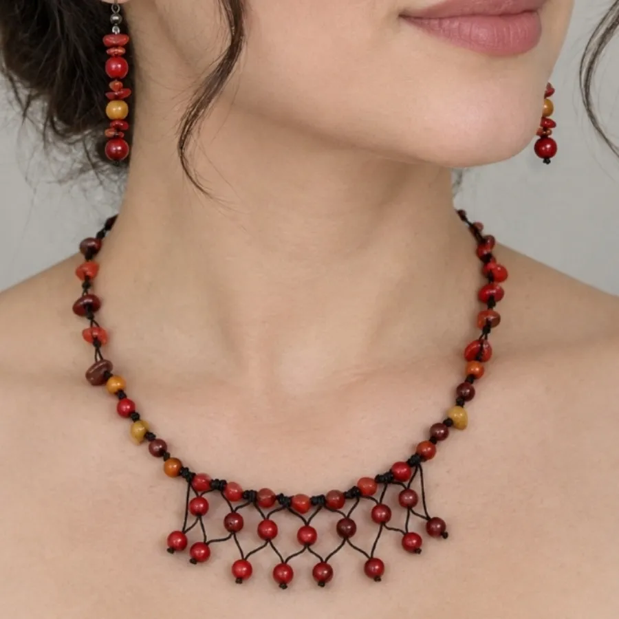 ست گوشواره وگردنبند سنگی