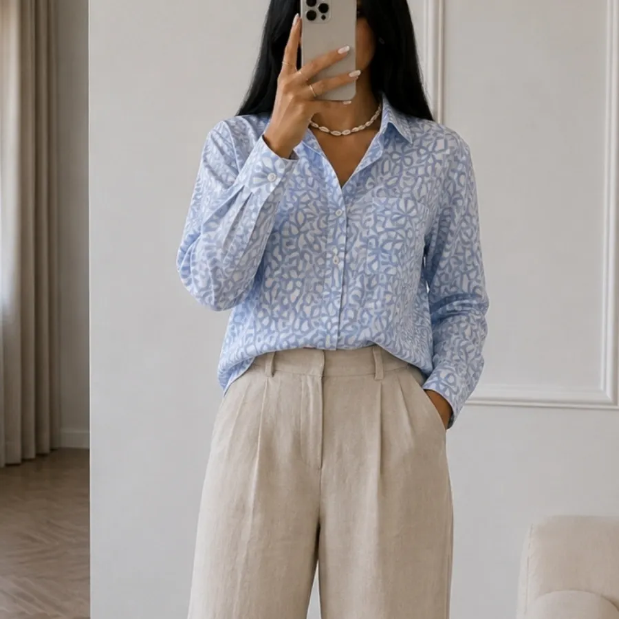 شومیز نخی آبی زارا Zara