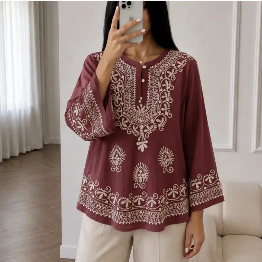 شومیز نخی گلدوزی وارداتی