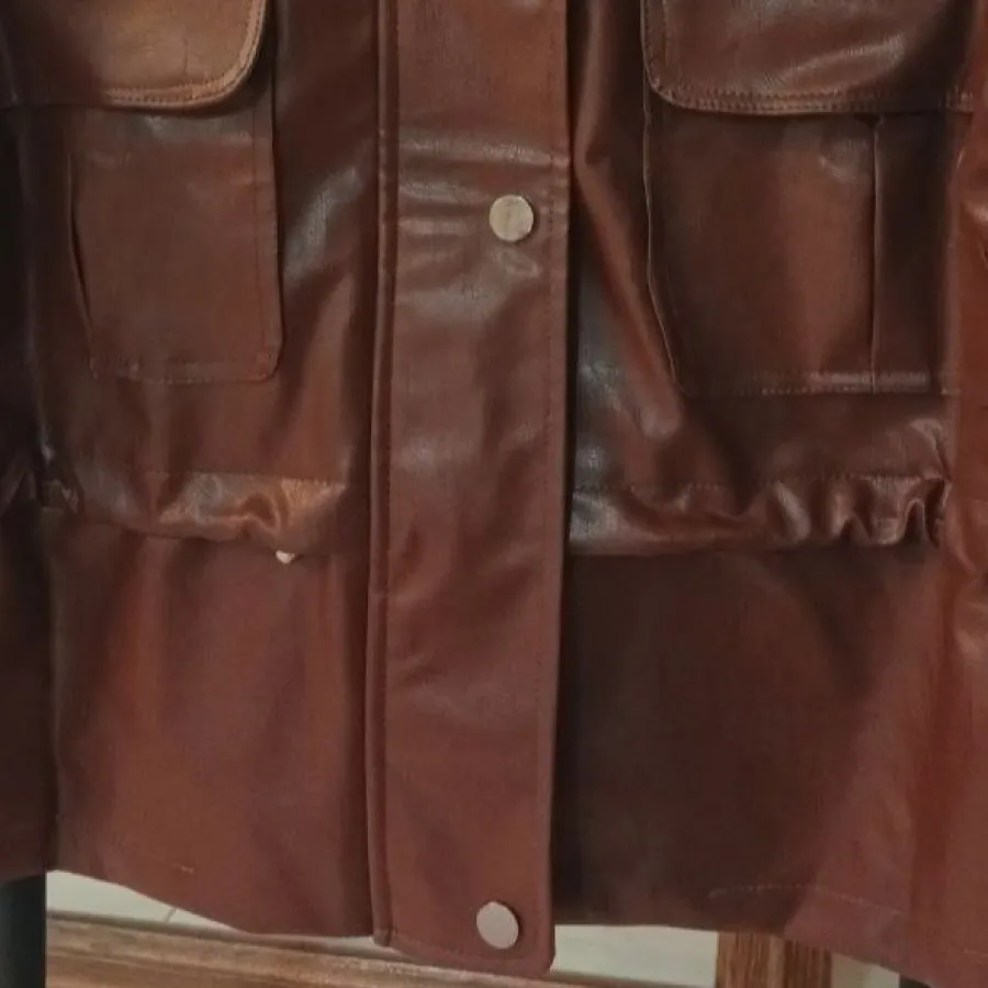 کت چرم آستین دکمه دو جیب