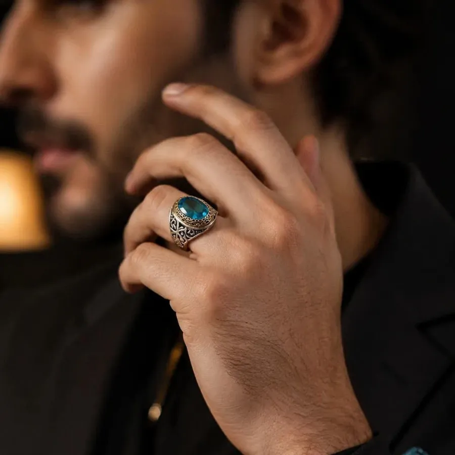 انگشتر مردانه نگین ابی