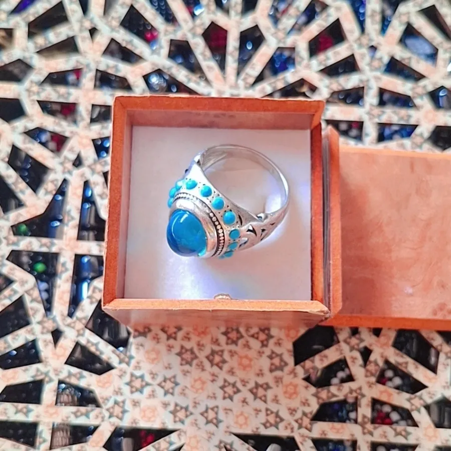 انگشتر سنگ عقیق آبی ناب