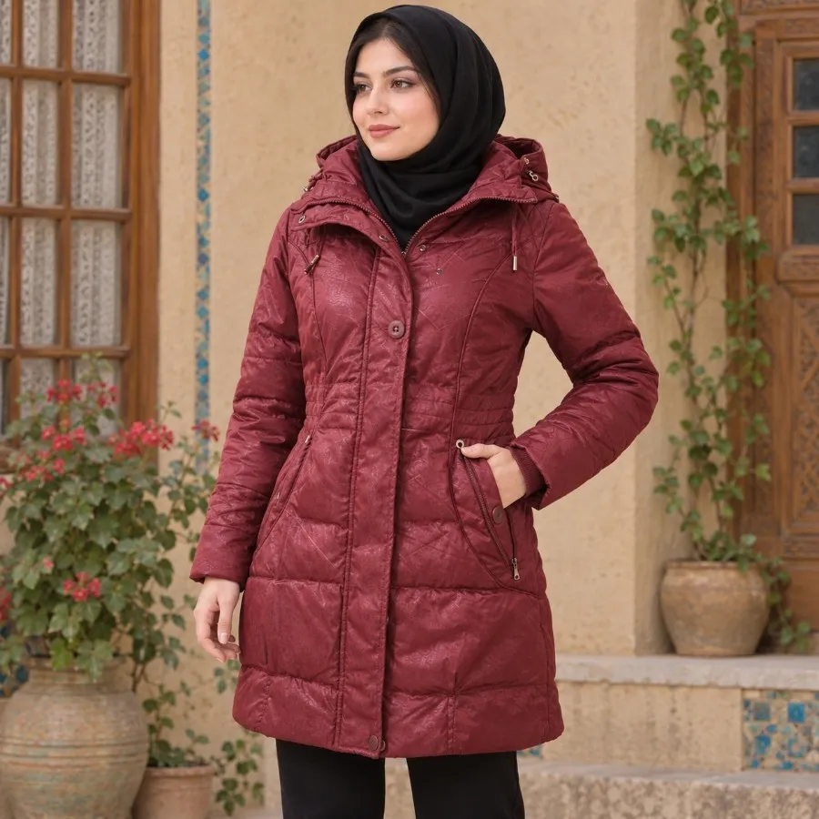 کاپشن وارداتی رنگ عنابی
