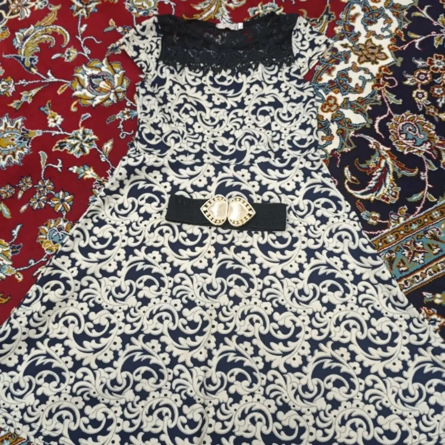 سارافون کمربند دار گیپور