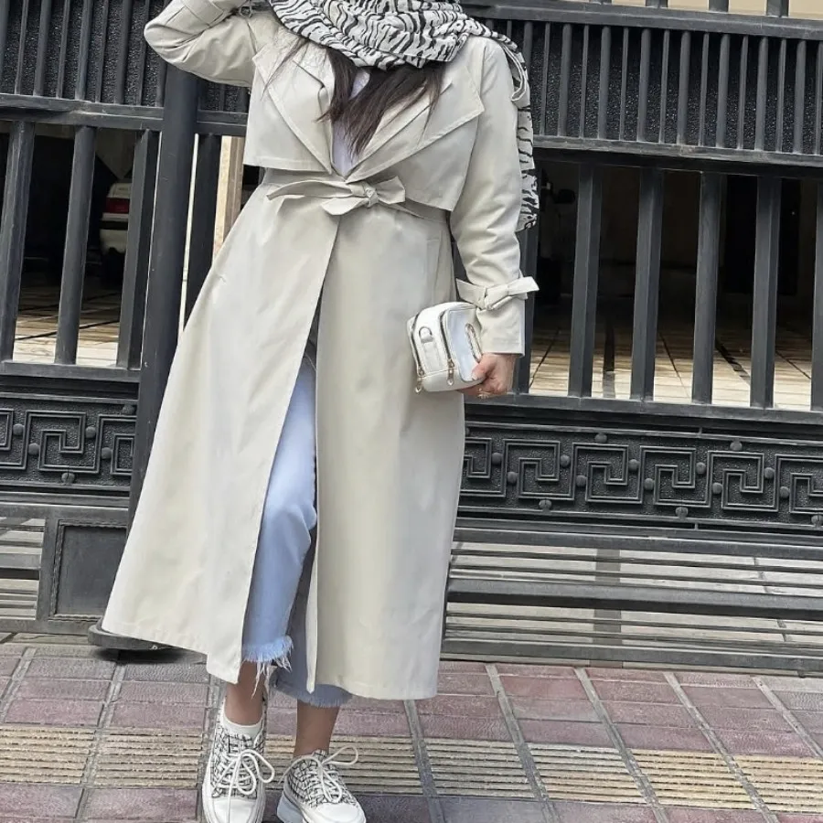 ترنچ کت استخوانی آستر دار