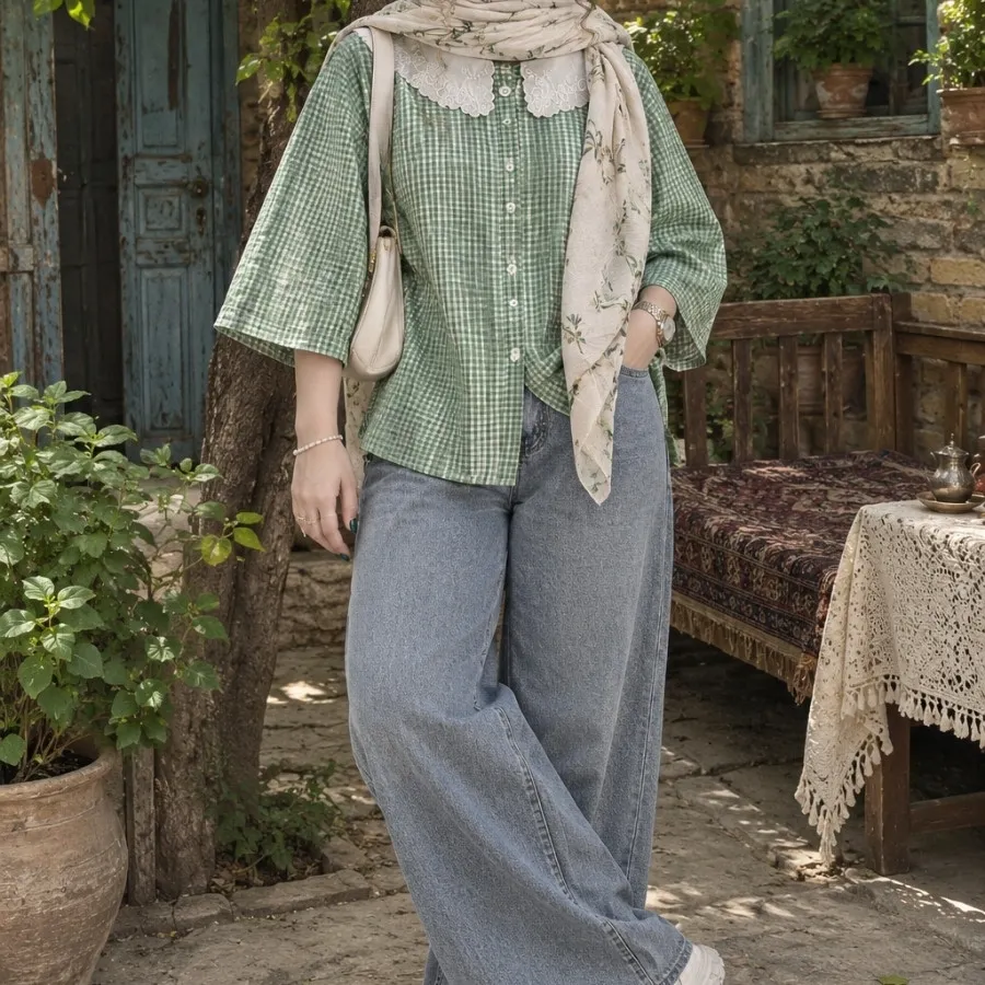 شومیز لینن چهار خونه