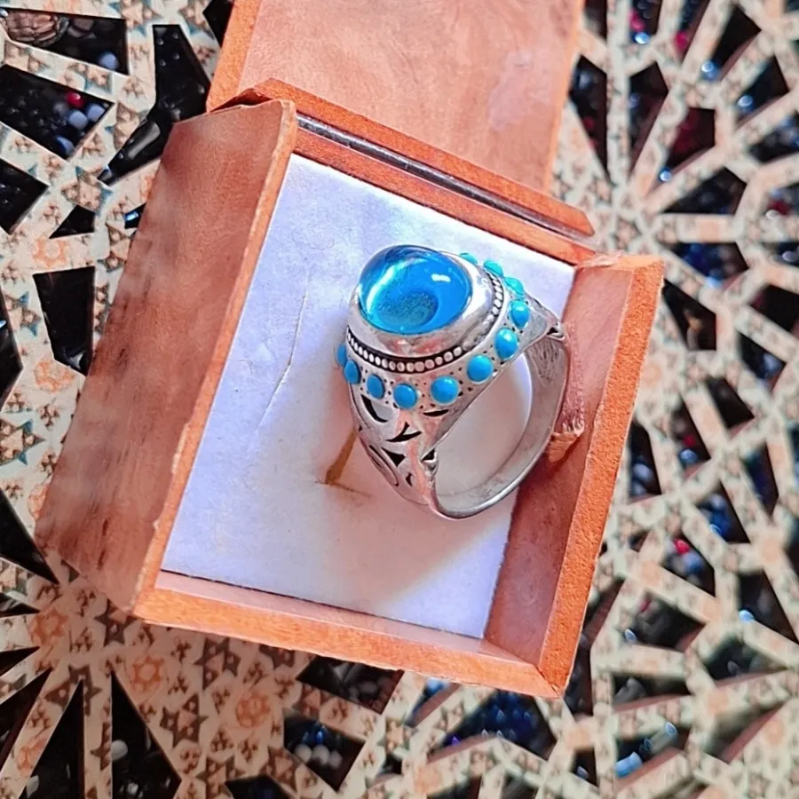 انگشتر سنگ عقیق آبی ناب